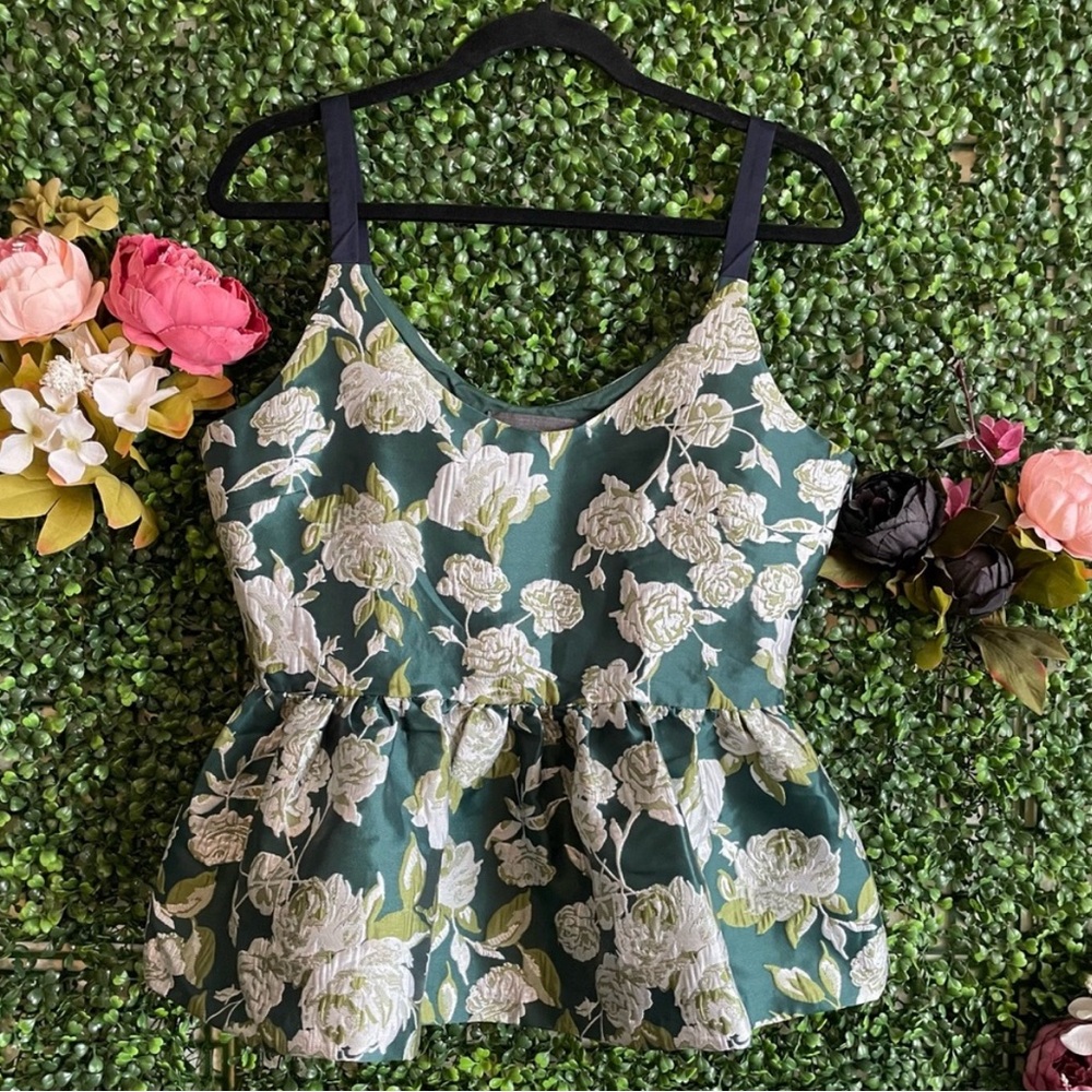 Anthropologie Green Floral Peplum Top